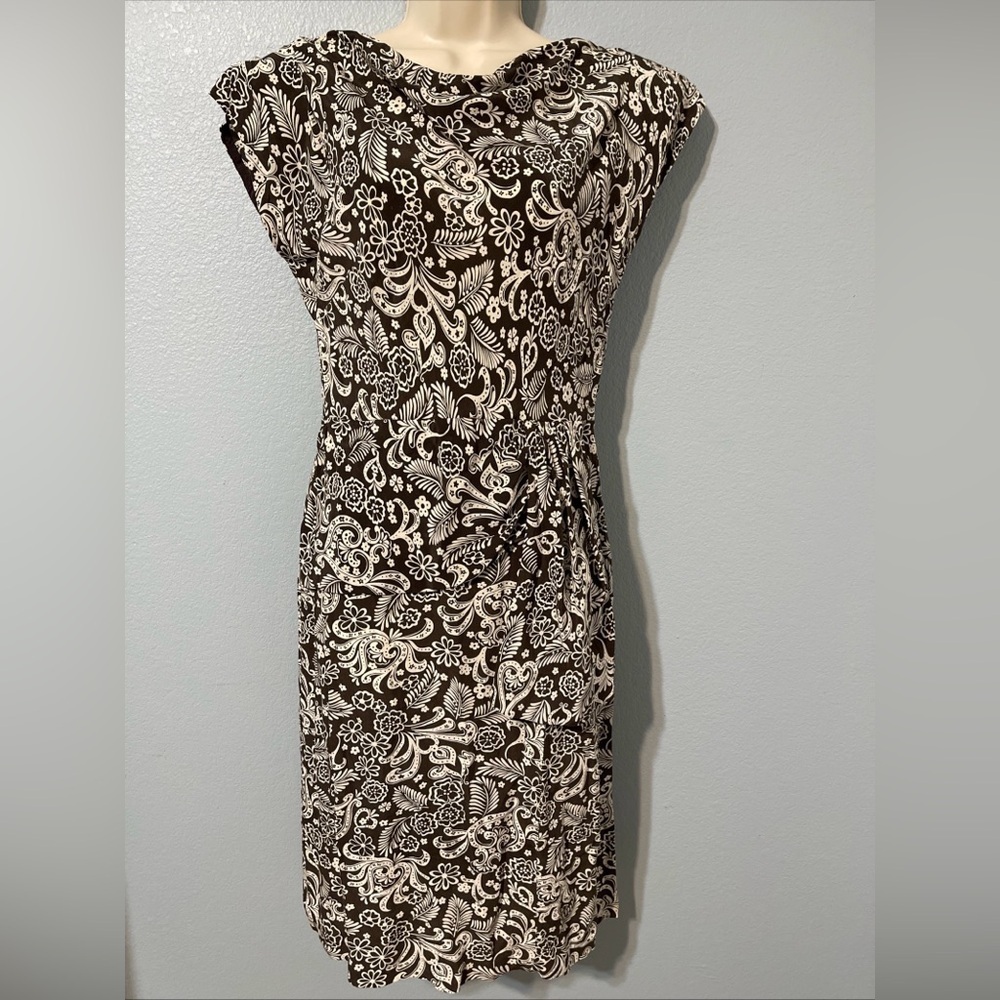 Nougat London Floral Silk Midi Dress Brown Elegant Cocktail Party Size 2